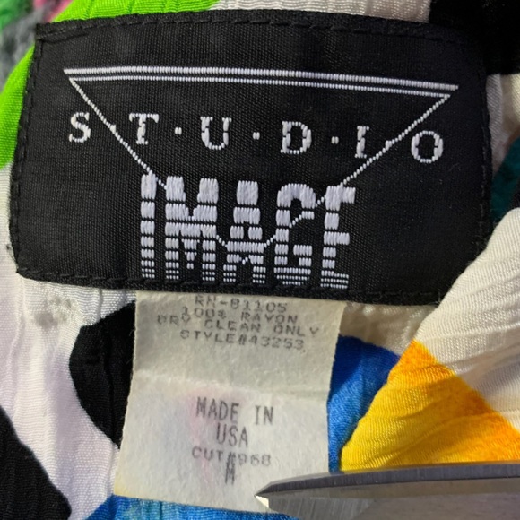 Vintage 80s 90s Studio Image Abstract Print Art Rainbow Top High Neck Cr… - Picture 6 of 12